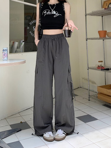 Real shot ~ retro hot girl straight overalls women's summer loose wide-leg pants casual pants floor-length leggings long pants