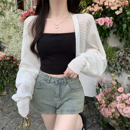 Actual shot Korean style loose, versatile, breathable and thin long-sleeved anti-scratch knitted blouse