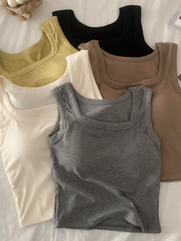 Bra-free vest with breast pads for women, small strappy bottoming shirt for early spring, hot girls can wear short tops outside