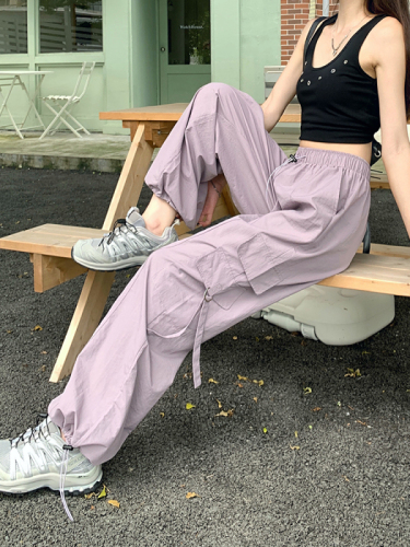 Real shot ~ retro hot girl straight overalls women's summer loose wide-leg pants casual pants floor-length leggings long pants