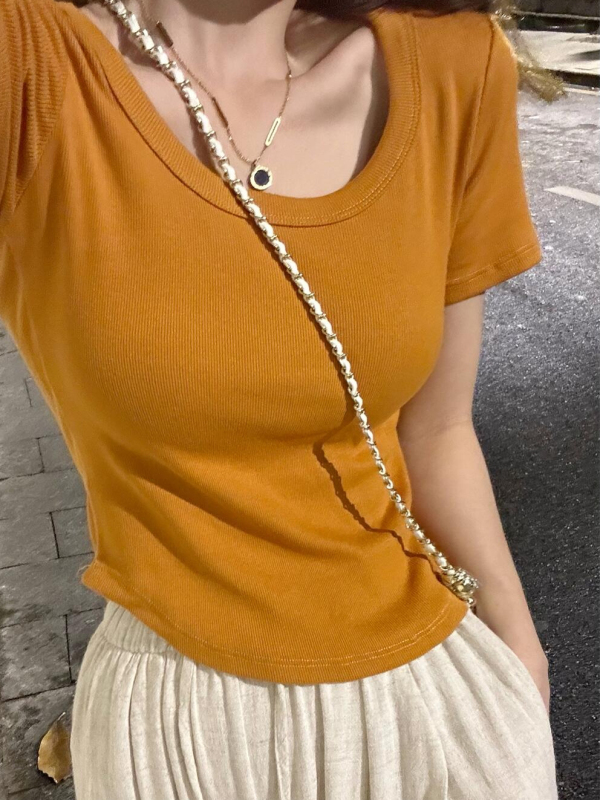 210g 40 count pure cotton ribbed 95 cotton 5 spandex summer new versatile solid color inner simple style t-shirt