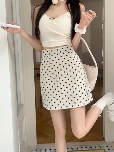 Summer new polka-dot skirt for women with hip-hugging high-waisted A-line sweet retro slim skirt