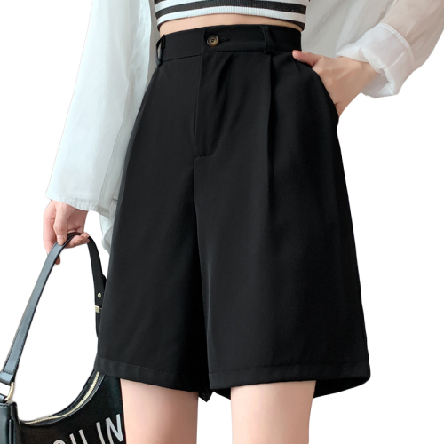 Real shot of summer high-waisted thin straight casual a-line wide-leg pants ice silk chiffon five-point pants women's suit pants