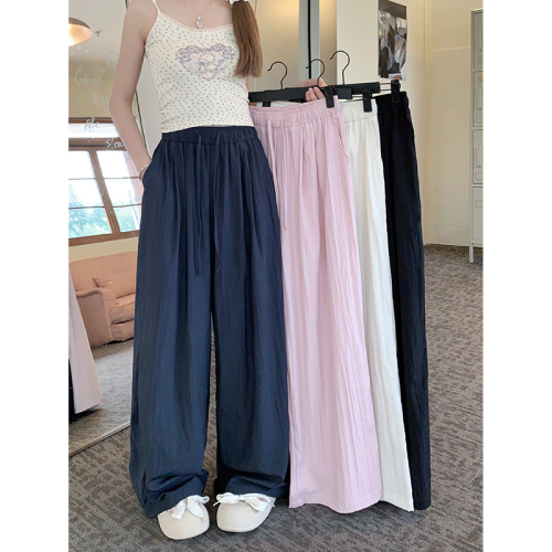 Real shot!  2024 New Elastic Waist Draping Fashionable Textured Pleat Casual Pants Slim Floor-length Loose Pants for Women