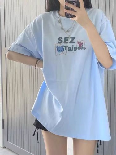 Cotton combed tight 200g 100% cotton live quality front and back printed loose short sleeve t-shirt for women