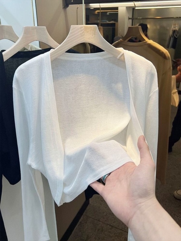 Wear ice silk thin sun protection cardigan for summer new style waistcoat with suspender skirt small shawl blouse top