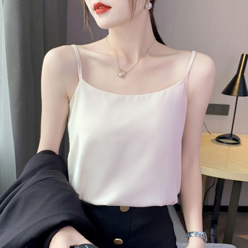Real shot!  New white camisole women's design slimming versatile chiffon outer wear bottoming shirt beautiful back inner wear summer