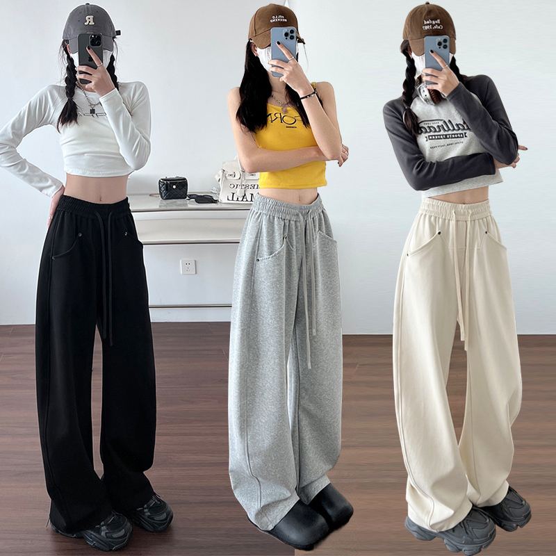 Spring and summer new off-white wide-leg pants for women, banana sickle pants, drapey casual sweatpants, straight trousers