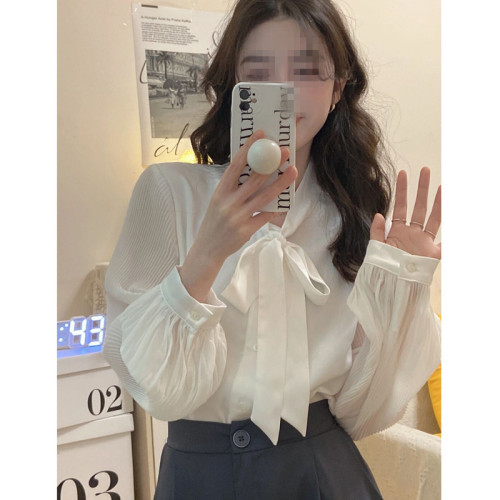 French palace style bow white shirt autumn new design temperament long-sleeved top women's trend