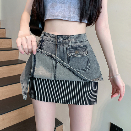 Real shot ~ Retro denim skirt for women 2024 new summer style hot girl short skirt leg cover two-piece suit