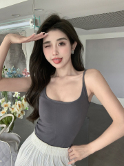 Actual shot of new summer cotton gauze latex cup long vest for women that can be worn outside pure lust style versatile tops for women