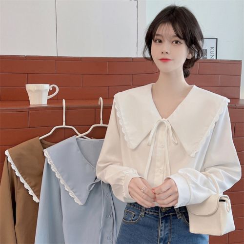 Baby doll collar design niche white bottoming shirt 2 new style shirt tops for women