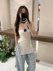 AS OFFICIAL博薦夏日新款設計感開叉掛脖抹胸小衫女配胸針