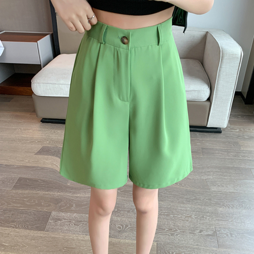 Real shot of summer high-waisted thin straight casual a-line wide-leg pants ice silk chiffon five-point pants women's suit pants