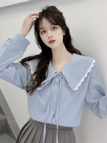 Baby doll collar design niche white bottoming shirt 2 new style shirt tops for women