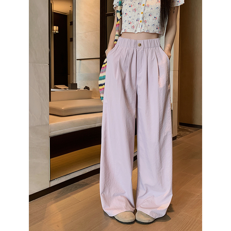 Real shot!  2024 new summer solid color elastic waist casual pants for women, loose, soft and comfortable wide leg pants