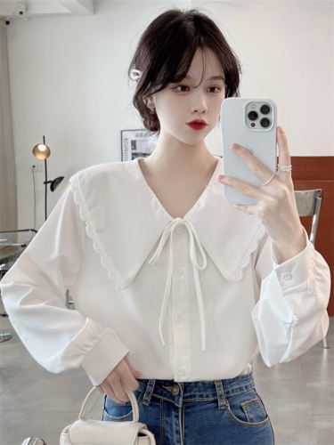 Baby doll collar design niche white bottoming shirt 2 new style shirt tops for women