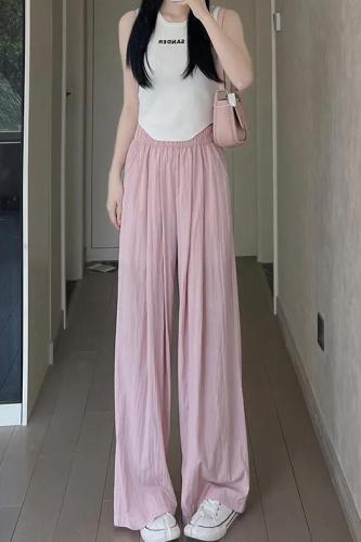 Ice silk wide-leg pants for women in summer thin high-waisted casual Japanese style lazy Yamamoto pants cotton and linen straight pants