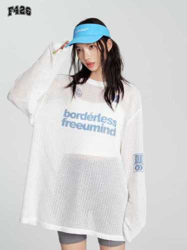 National fashion brand summer couple loose casual knitted hollow letter printed long-sleeved T-shirt