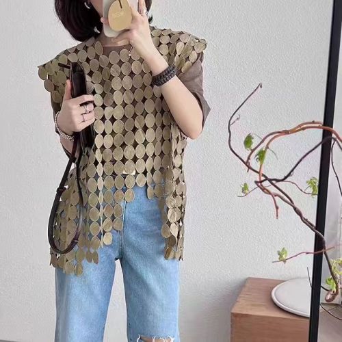 Black hollow vest 2024 spring and summer new style simple loose blouse vest fashion jacket vest women's trend