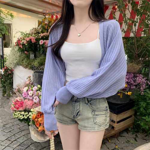 Actual shot Korean style loose, versatile, breathable and thin long-sleeved anti-scratch knitted blouse