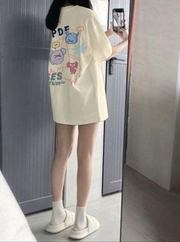 Cotton combed tight 200g 100% cotton live quality front and back printed loose short sleeve t-shirt for women