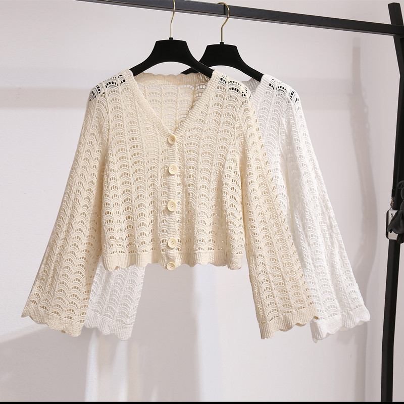 Plus size women's clothing for fat women, slim temperament, versatile hollow knitted sun protection jacket