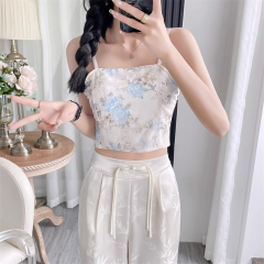 天貓質量法式碎花吊帶女內搭新中式刺繡帶胸墊美背外穿上衣夏