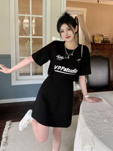 Plus size fat mm 2024 summer women's skirt small fashion casual dress high waist slim black a-line skirt