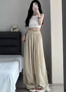 ‘Can be made into large sizes’ ice silk cotton and linen wide-leg pants for women, thin high-waisted casual straight-leg gray pleated lazy Yamamoto pants