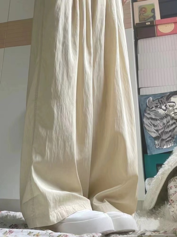 Ice silk wrinkle summer thin high waist drape 2024 casual loose wide leg pants Japanese nylon Yamamoto pants large size