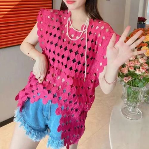 Black hollow vest 2024 spring and summer new style simple loose blouse vest fashion jacket vest women's trend