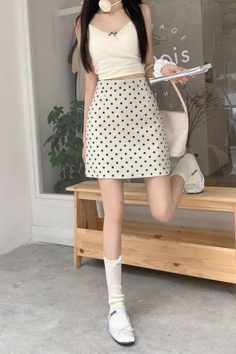 Summer new polka-dot skirt for women with hip-hugging high-waisted A-line sweet retro slim skirt