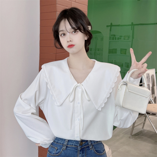 Baby doll collar design niche white bottoming shirt 2 new style shirt tops for women