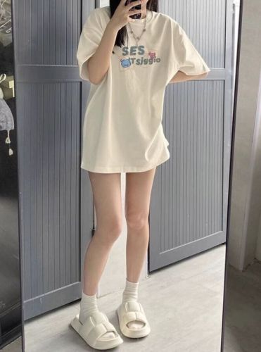 Cotton combed tight 200g 100% cotton live quality front and back printed loose short sleeve t-shirt for women