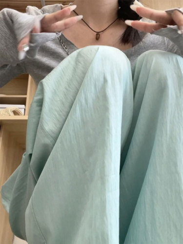 Ice silk wide-leg pants for women in summer thin high-waisted casual Japanese style lazy Yamamoto pants cotton and linen straight pants