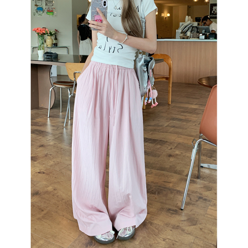 Real shot!  2024 New Elastic Waist Draping Fashionable Textured Pleat Casual Pants Slim Floor-length Loose Pants for Women