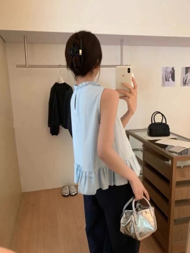 2024 new summer Korean style sweet fungus solid color simple fashion casual versatile pullover vest small shirt for women