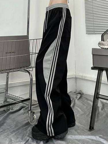 Side striped casual pants for men and women, summer thin design niche trousers, loose and versatile straight-leg wide-leg pants