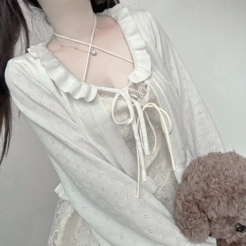 Tmall quality sweet hollow strap ice silk knitted waistcoat summer small cardigan coat sun protection blouse thin