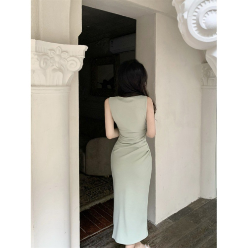 French style socialite royal sister's high-end satin long skirt slim-fit hip-hugging square-neck suspender dress new summer style