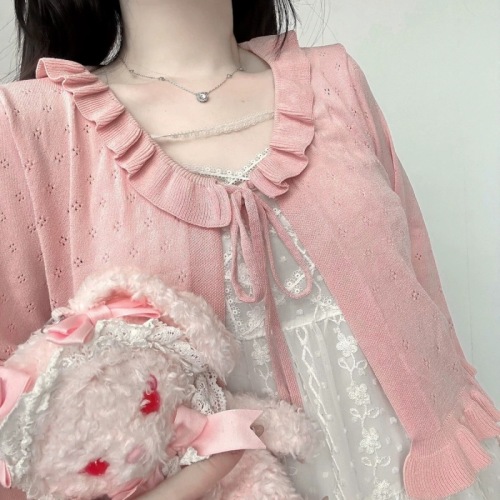 Tmall quality sweet hollow strap ice silk knitted waistcoat summer small cardigan coat sun protection blouse thin