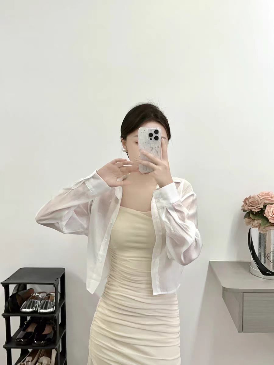 Short chiffon sun protection cardigan, thin women's suspender skirt, blouse, summer shawl, small waistcoat, tulle top, jacket