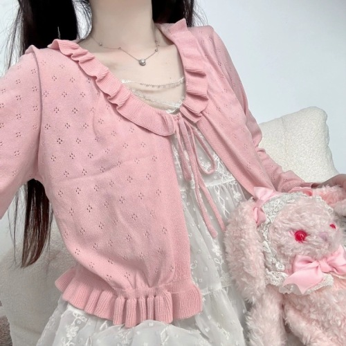 Tmall quality sweet hollow strap ice silk knitted waistcoat summer small cardigan coat sun protection blouse thin