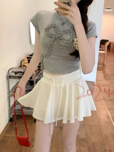 Ballet style drawstring casual culottes for women high-waisted A-line slimming versatile anti-exposure short skirt