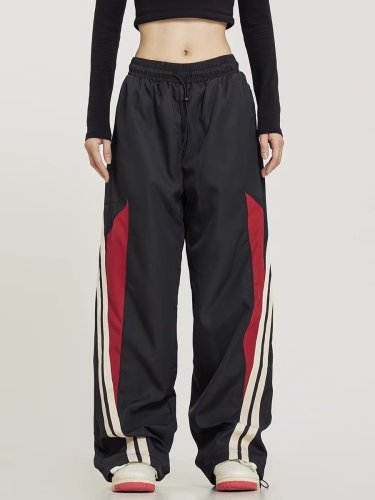 American retro hip-hop side striped color-blocked sweatpants for men and women in spring and autumn straight loose wide-leg pants for the high street