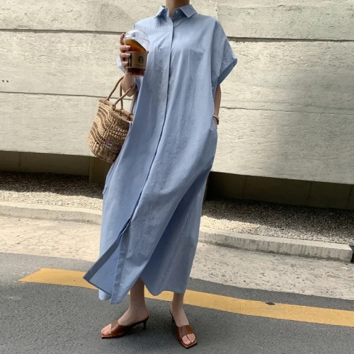 Korean style simple and elegant loose long shirt dress long skirt