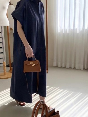 Korean style simple and elegant loose long shirt dress long skirt