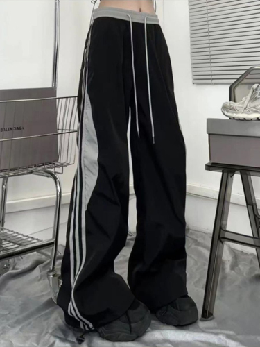 Side striped casual pants for men and women, summer thin design niche trousers, loose and versatile straight-leg wide-leg pants