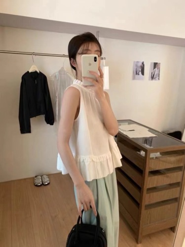 2024 new summer Korean style sweet fungus solid color simple fashion casual versatile pullover vest small shirt for women